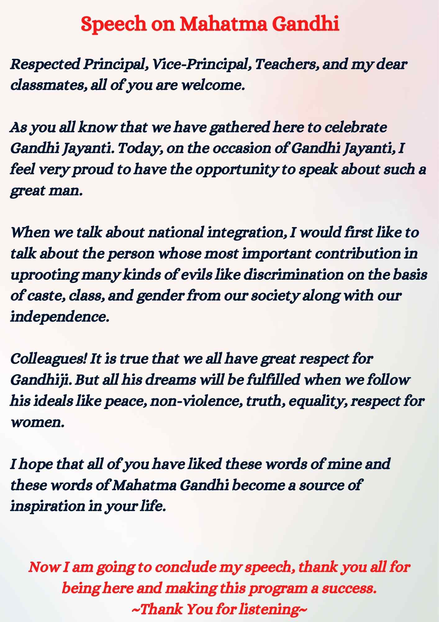 Mahatma Gandhi speech – Speech on Mahatma Gandhi in English