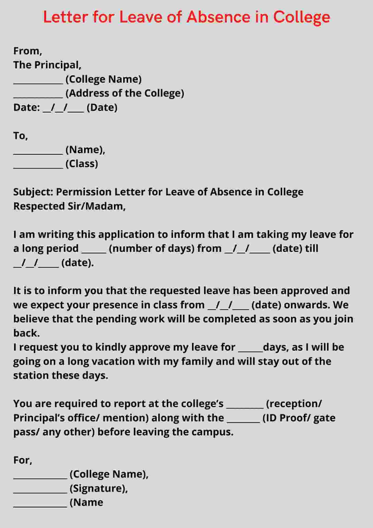 Letter for Leave of Absence in College