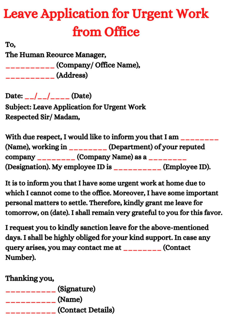 Leave Application for Urgent Work