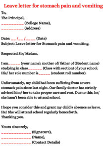 Leave letter for stomach pain and vomiting