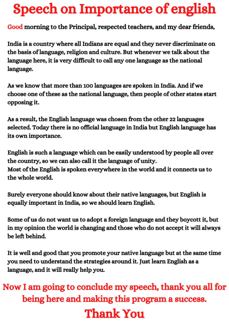 Speech on Importance of english