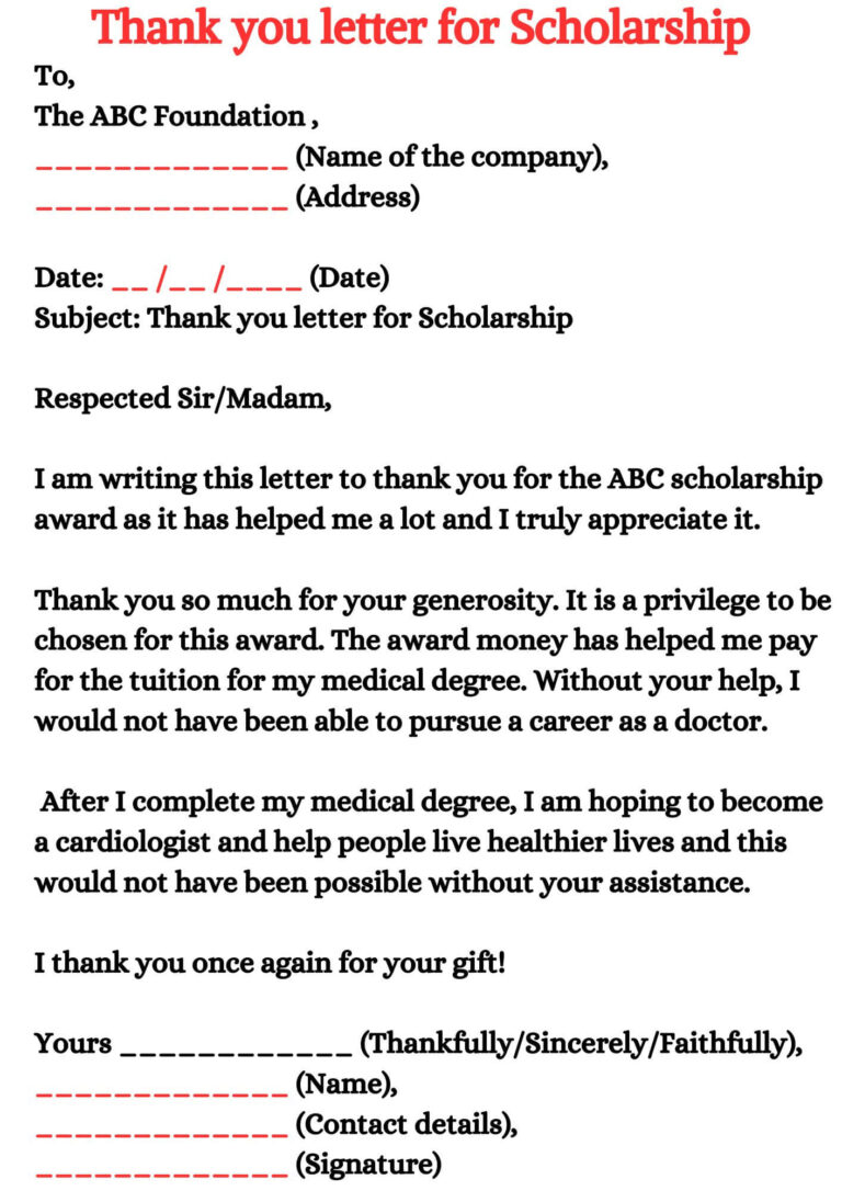 Thank you letter for Scholarship