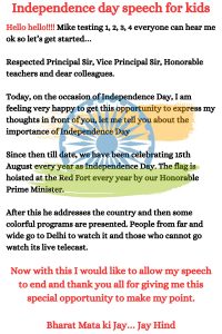 Independence day speech for kids