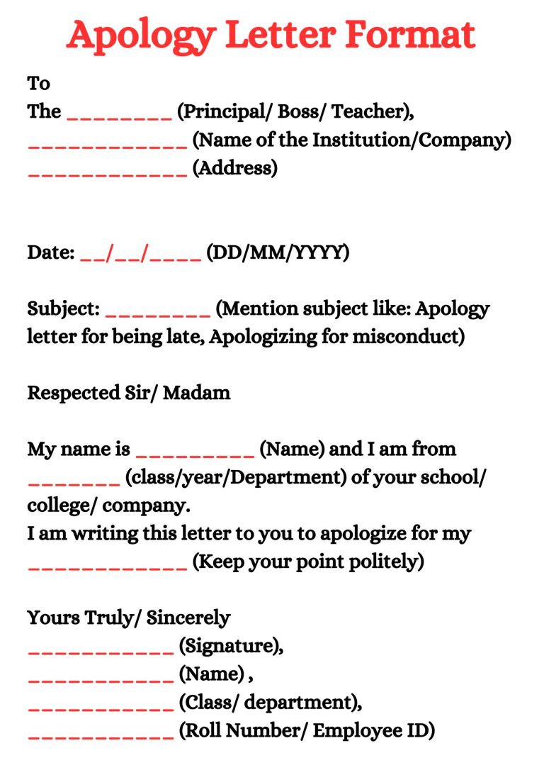 Apology Letter Format