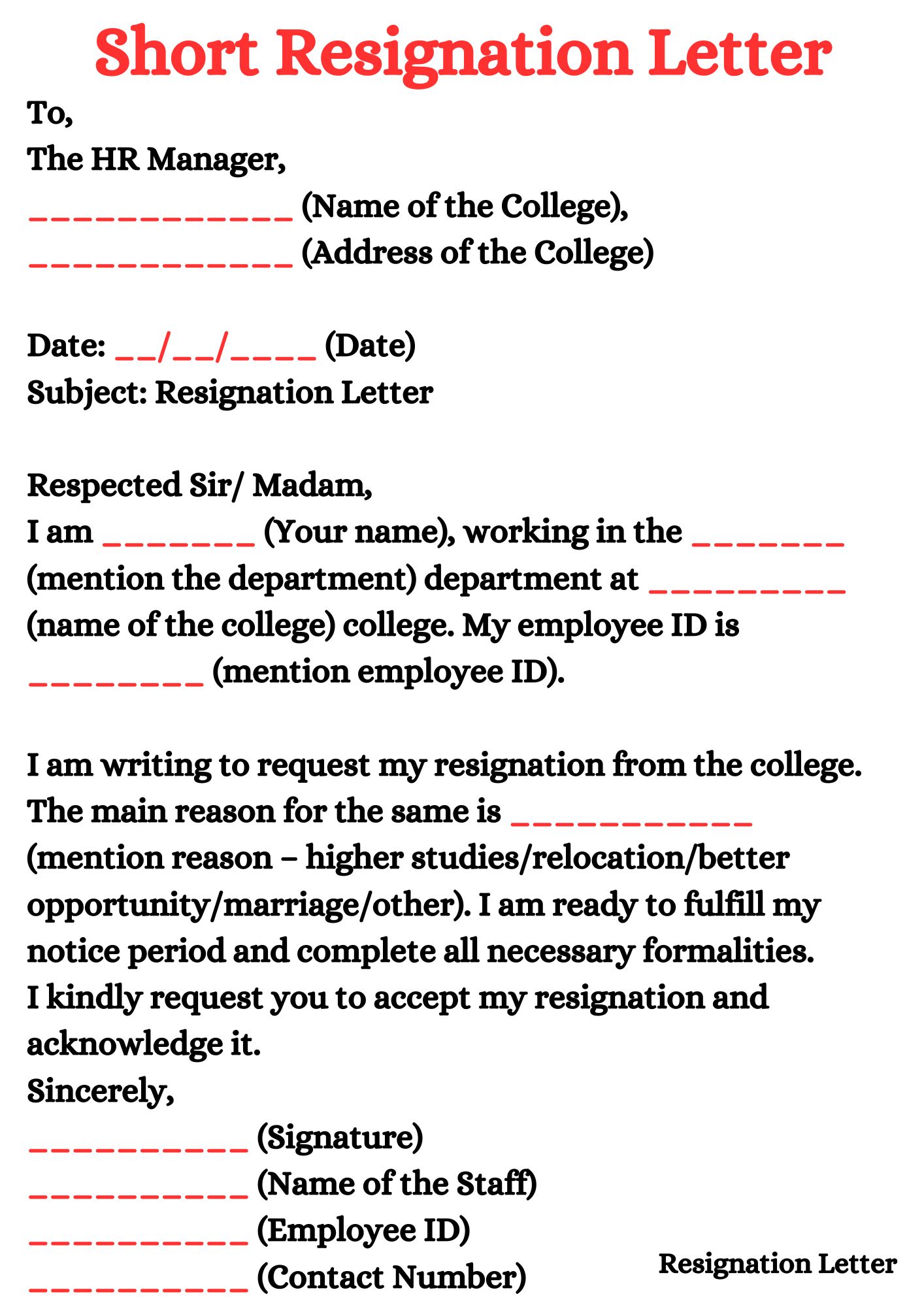 Short Resignation Letter